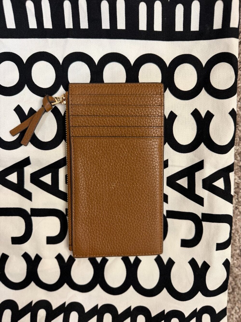 Tory Burch Brown Pebbled Leather Zip Card Case Wallet Coin Purse